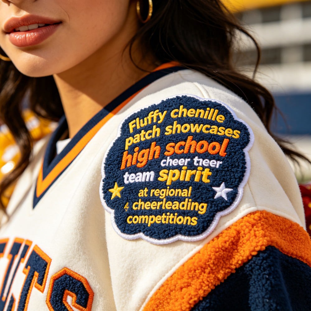 Custom Chenille Patch for Varsity Jackets Cheer Team Apparel with Plush Lettering and Embroidered Detail OEM ODM AWELLS