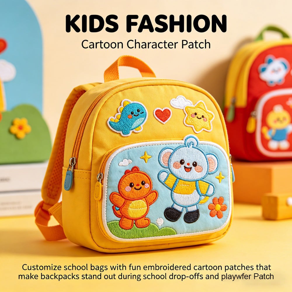 AWELLS Cute Cartoon Character Embroidery Patch, Fun Motifs for Kids Backpacks & School Bags