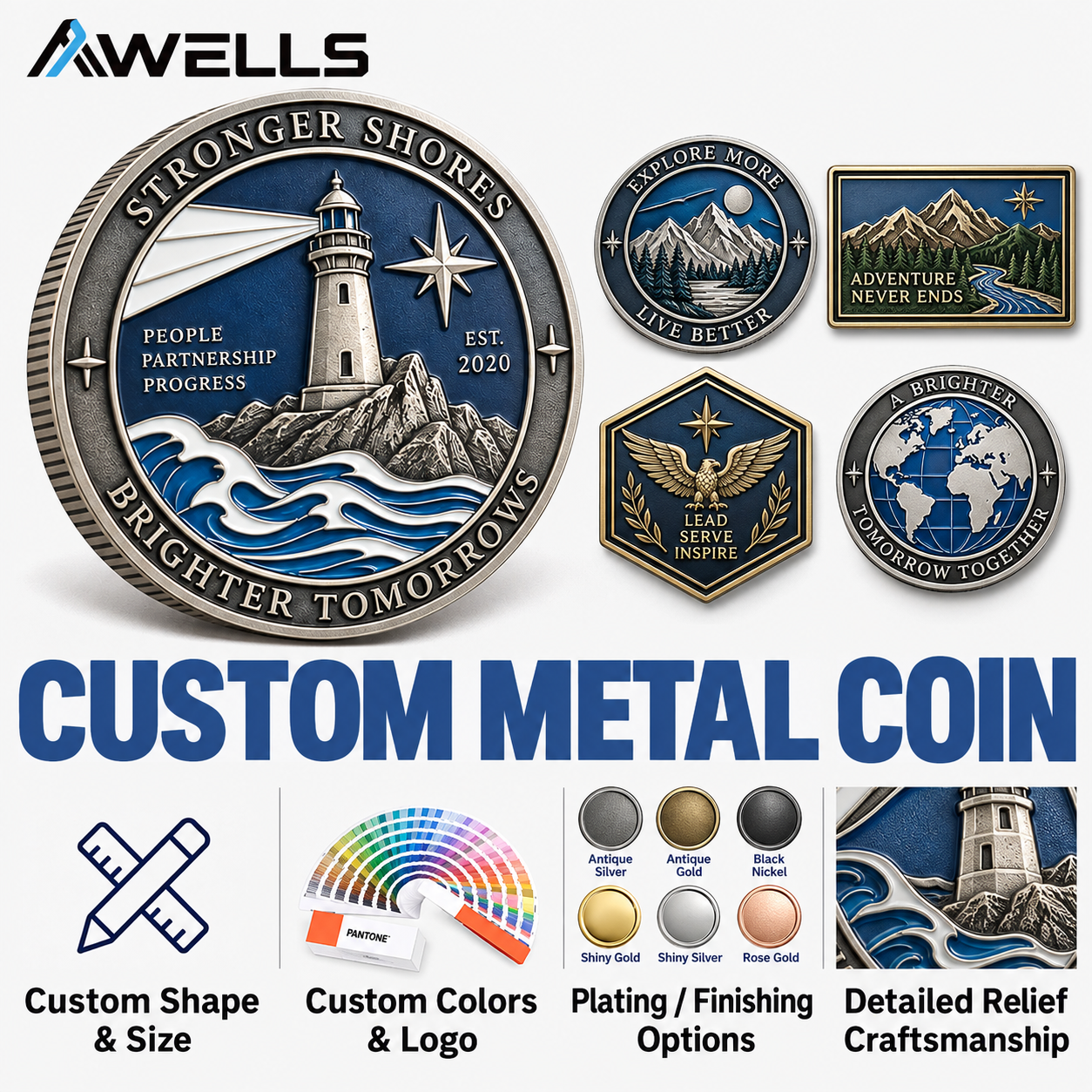 Custom Commemorative Metal Coin with Lighthouse Design for Recognition Programs Anniversary Events and Community Awards AWELLS