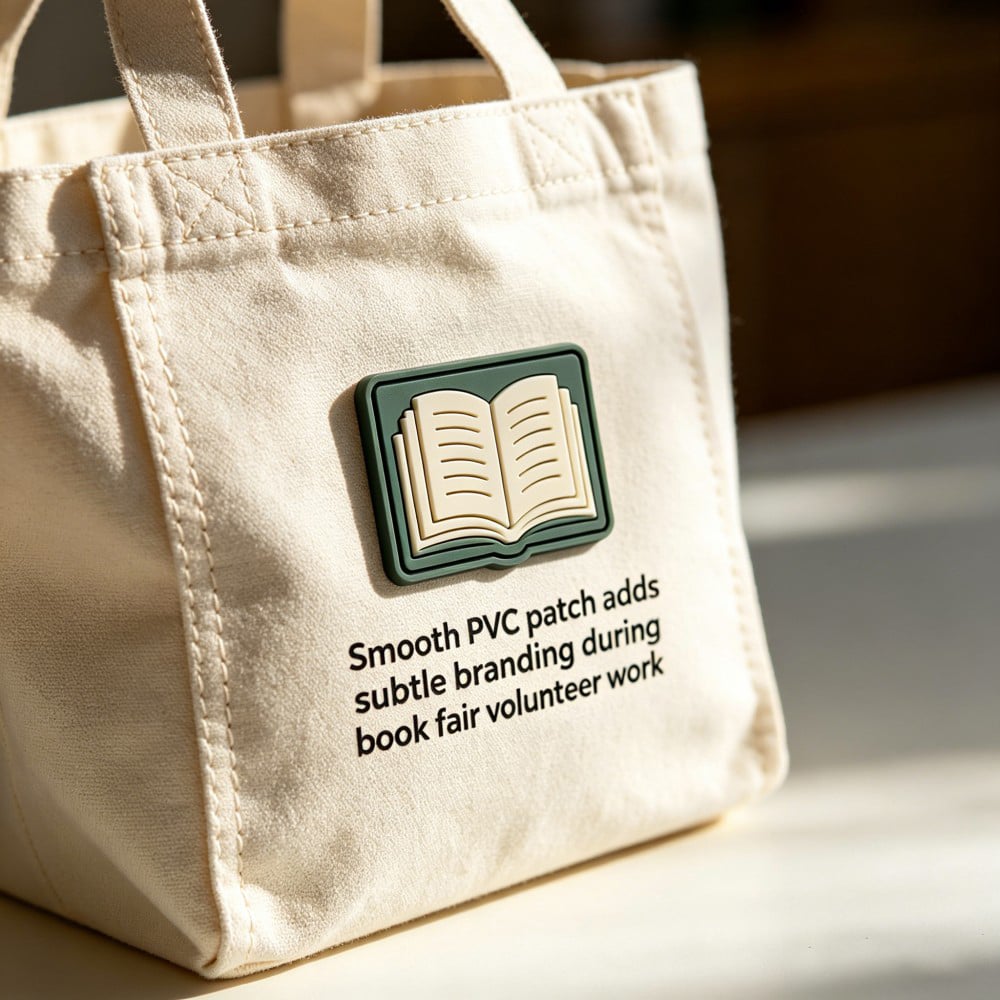 Custom Soft PVC Patch for Tote Bags Event Branding Book Fair Volunteer Bags Waterproof 2D Molded Logo Patch OEM ODM AWELLS