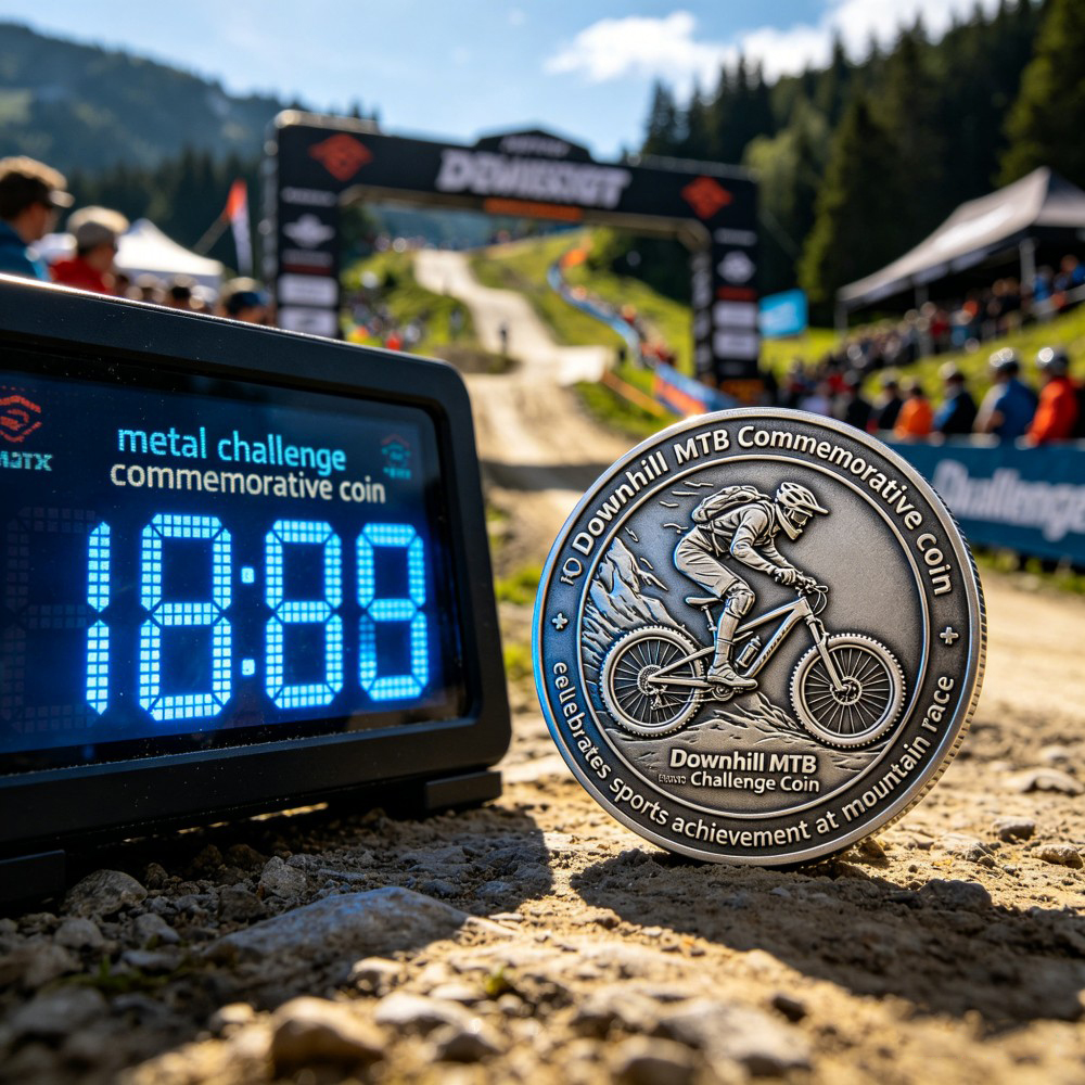 AWELLS Mountain Bike Challenge Metal Coin, MTB Rider Motif for Race Commemoratives