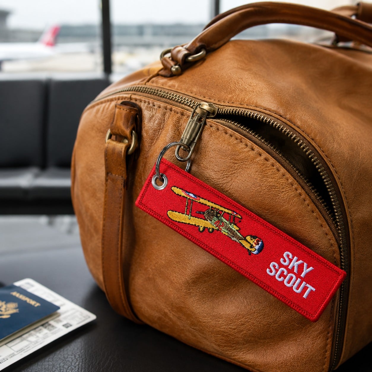 Custom Embroidery Keychain with Aircraft Design Double-Sided Fabric Key Tag for Luggage Travel Gifts and Brand Promotion AWELLS