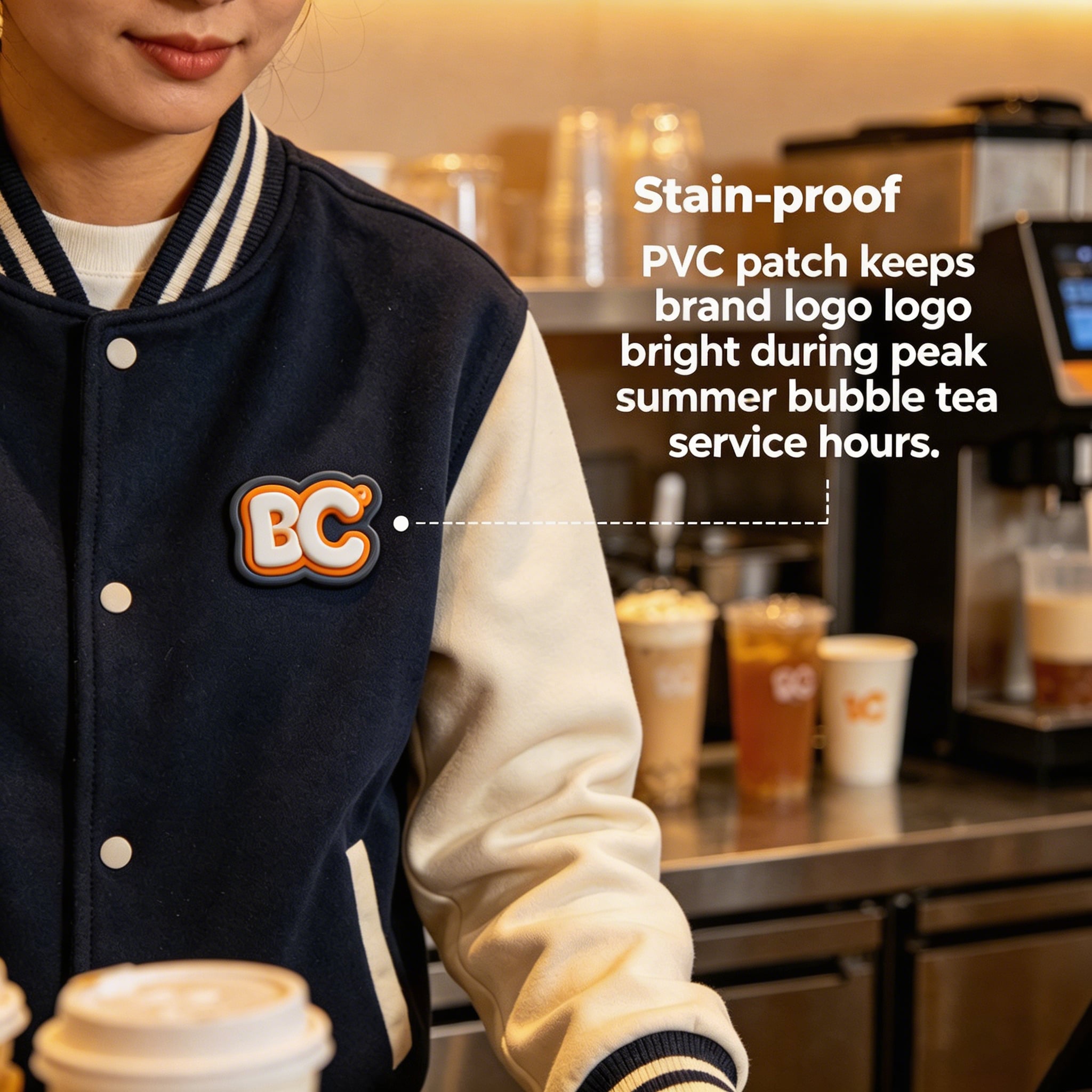 AWELLS Food Service PVC Brand Patch, Stain-Proof Logo Badge for Cafe Uniforms