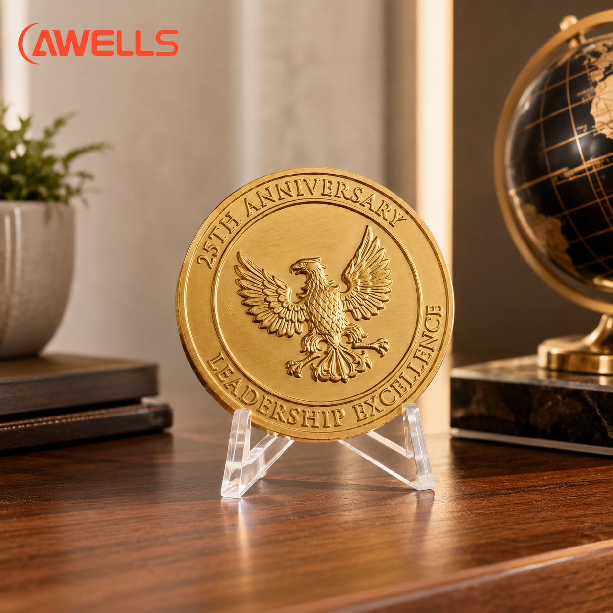 Personalized Anniversary Metal Coin with Eagle Emblem and Gift Box for Employee Recognition and Corporate Events AWELLS