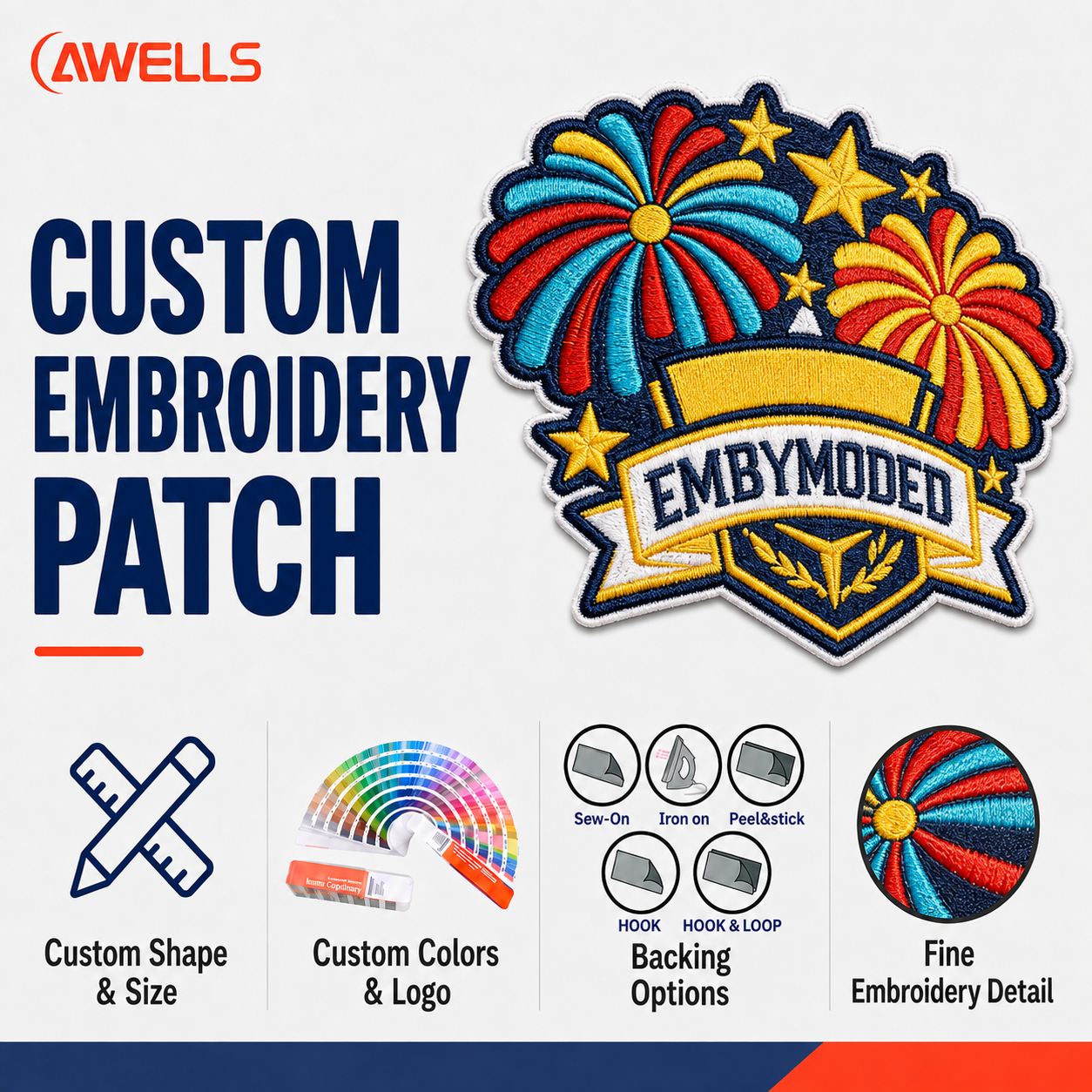 Custom School Spirit Embroidered Patch for Letterman Jackets Team Uniforms and Event Merchandise AWELLS
