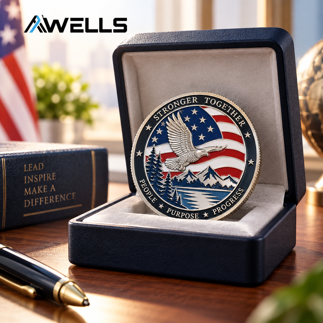 Custom Challenge Coin with Eagle and Flag Design for Corporate Recognition Team Awards and Leadership Events AWELLS