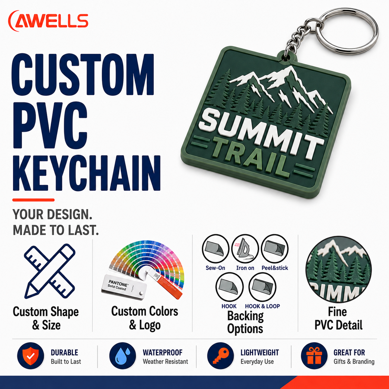 Custom Soft PVC Keychain with Mountain Trail Design for Backpacks Hiking Gear and Outdoor Promotional Gifts OEM ODM AWELLS