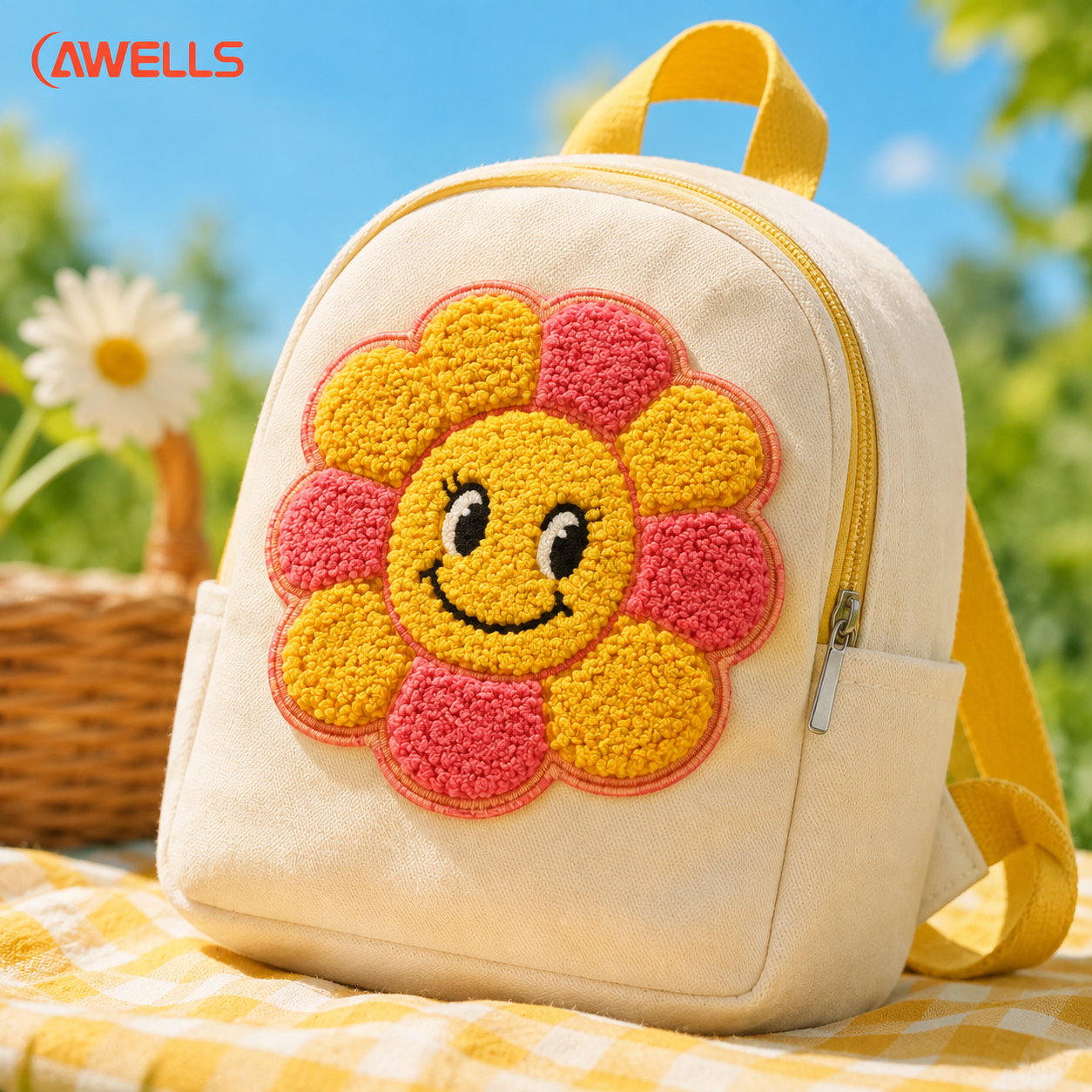 Custom Chenille Patch for Tote Bags Cute Flower Smile Badge for Bookstore Merchandise Lifestyle Gifts and Fashion Accessories AWELLS