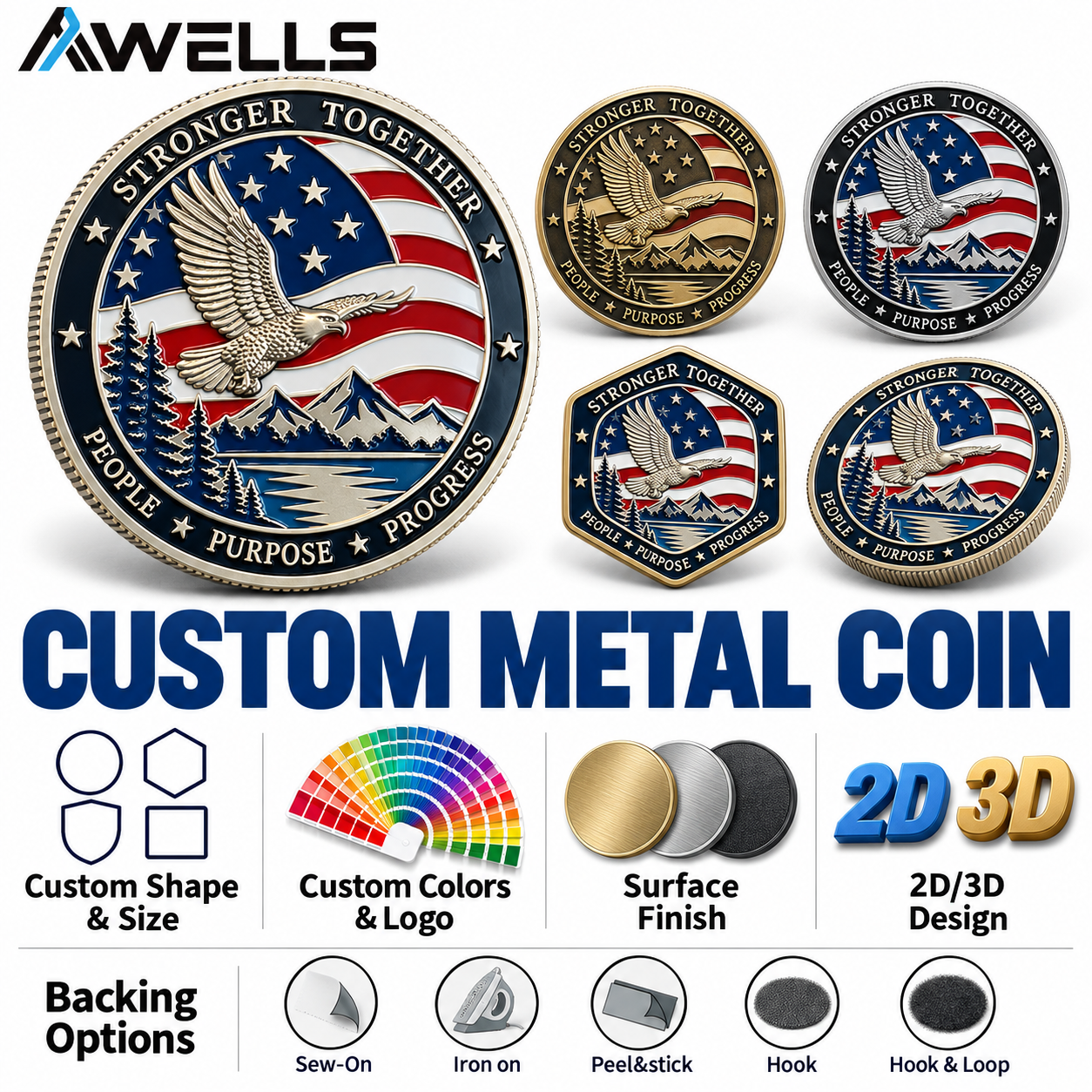 Custom Challenge Coin with Eagle and Flag Design for Corporate Recognition Team Awards and Leadership Events AWELLS