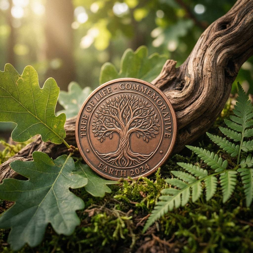 Custom Commemorative Metal Coin with Tree of Life Design Antique Bronze Plating Dual-Sided Engraving Manufacturer AWELLS