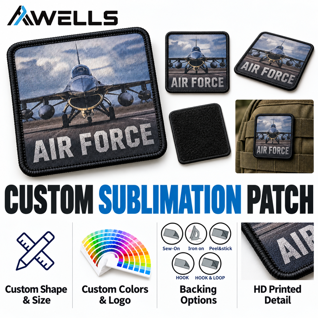 Custom Aircraft Dye Sublimation Patch with Photo Detail for Aviation Clubs Flight Gear and Outdoor Bags AWELLS