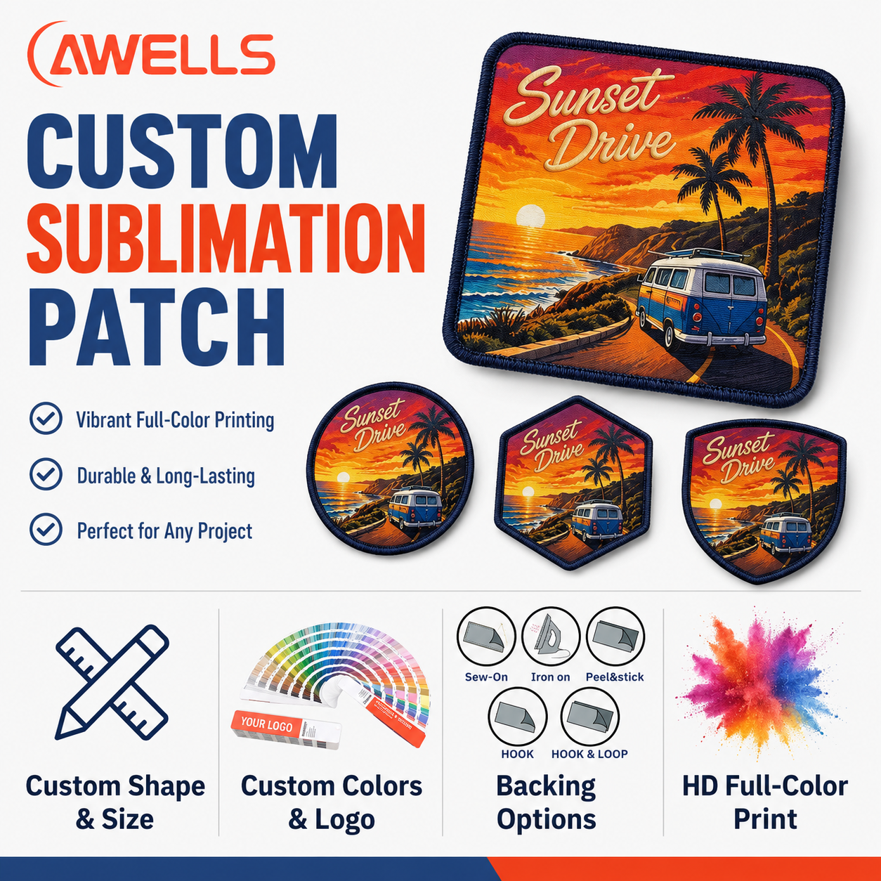 Custom Dye Sublimation Patch for Tote Bags Full-Color Scenic Logo Badge with Embroidered Border Travel Gift OEM ODM AWELLS