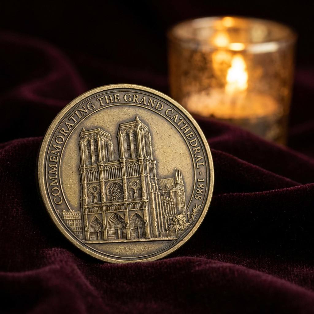 Custom Antique Gold Metal Coin with 3D Cathedral Relief for Heritage Events Museum Souvenirs and Commemorative Gifts AWELLS