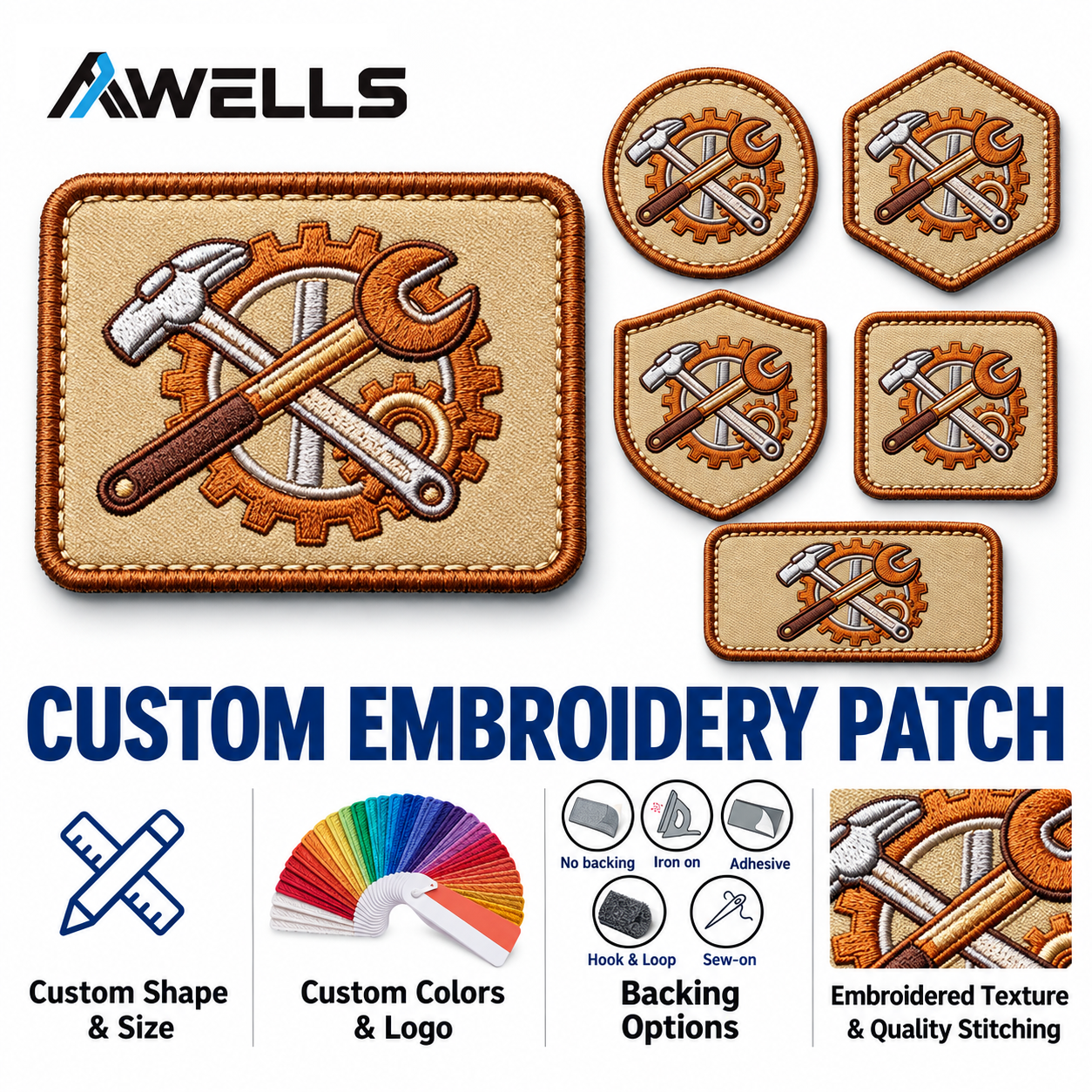 Custom Embroidered Patch for Workwear, Service Jackets, Trade Events and Industrial Brand Identity AWELLS