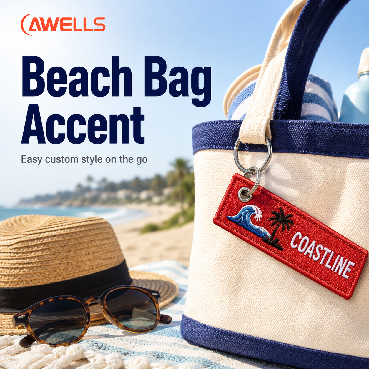 Personalized Coastal Embroidery Keychain for Automotive Keys Beach Resorts Travel Shops and Promotional Merchandise AWELLS