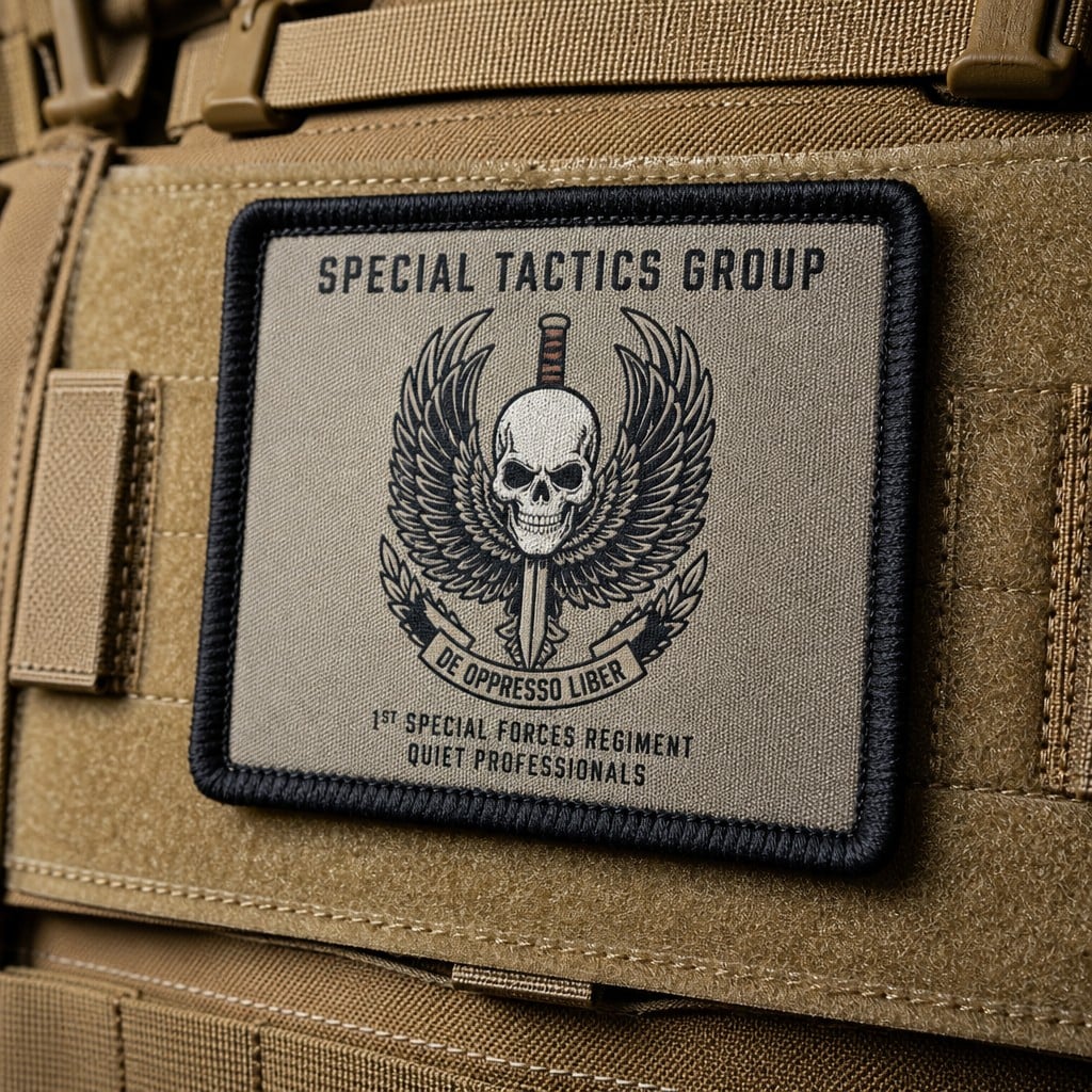 Custom Woven Patch for Outdoor Gear and Utility Bags with Fine Yarn Detail Stitched Border and Hook and Loop Backing AWELLS