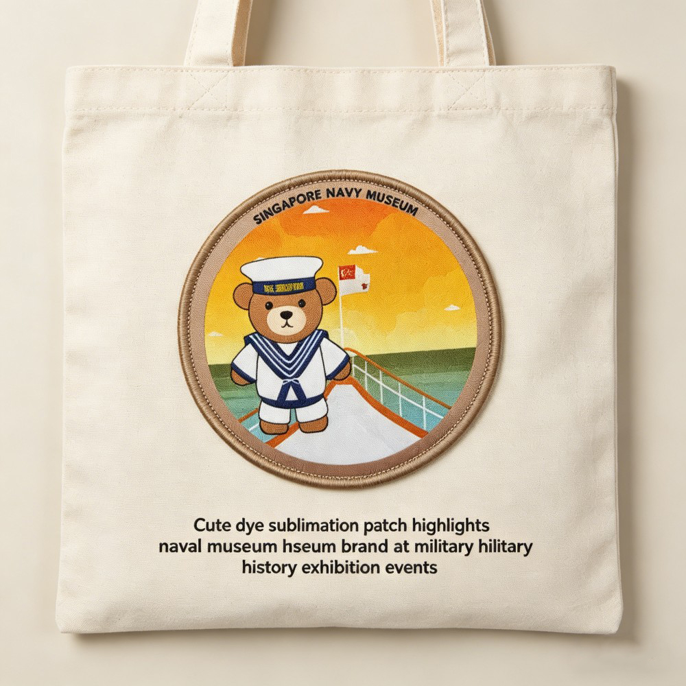 Custom Dye Sublimation Patch for Tote Bags Full Color Cartoon Badge with Embroidered Border Museum Souvenir OEM ODM AWELLS