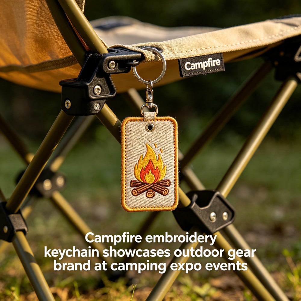 AWELLS Camping-Themed Embroidery Keychain, Campfire Motif for Outdoor Brand Promotion