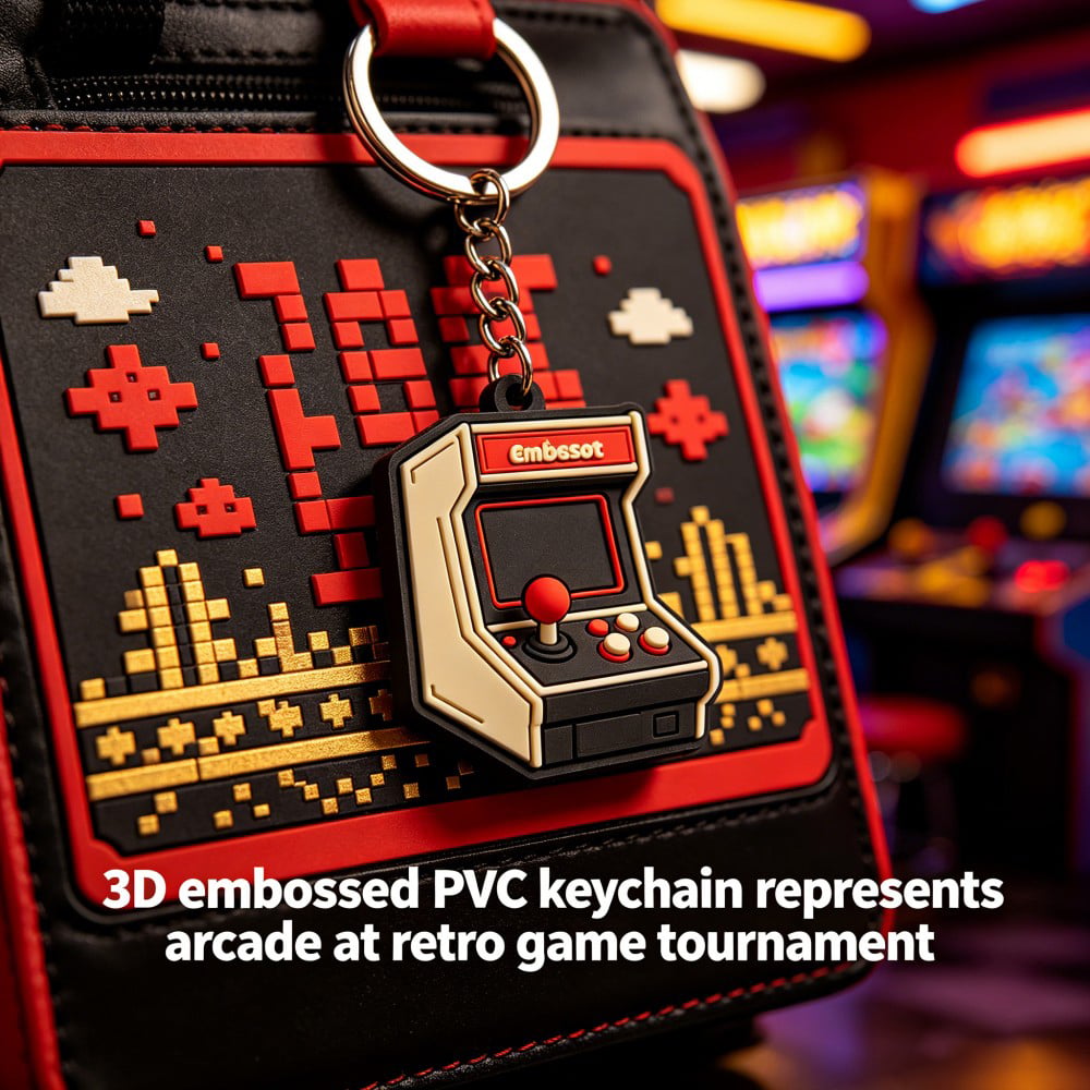 AWELLS Classic Arcade PVC Keychain, 3D Embossed Charm for Retro Game Events & Gamer Merch