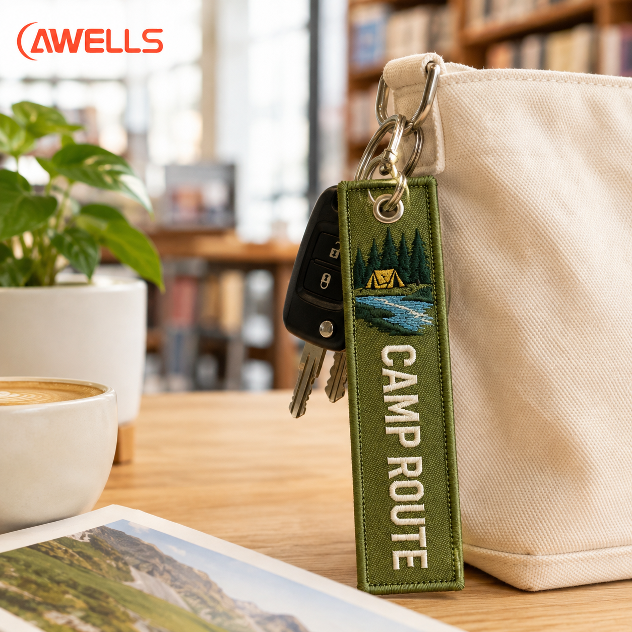 Custom Outdoor Embroidered Key Tag with Camp Route Design for Travel Brands Resort Gifts and Adventure Accessories AWELLS