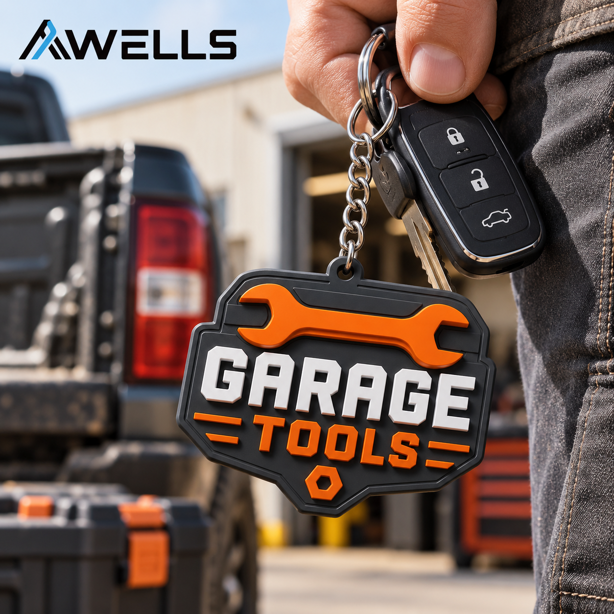 Custom Garage Tools PVC Keychain with Wrench Logo for Auto Repair Shops Mechanic Gifts and Workshop Merchandise AWELLS