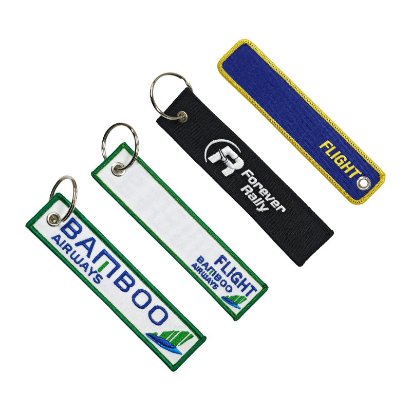 High-Quality Double-Sided Embroidered Keychains Aviation/Racing Brand Identity Woven Key Tags by AWELLS