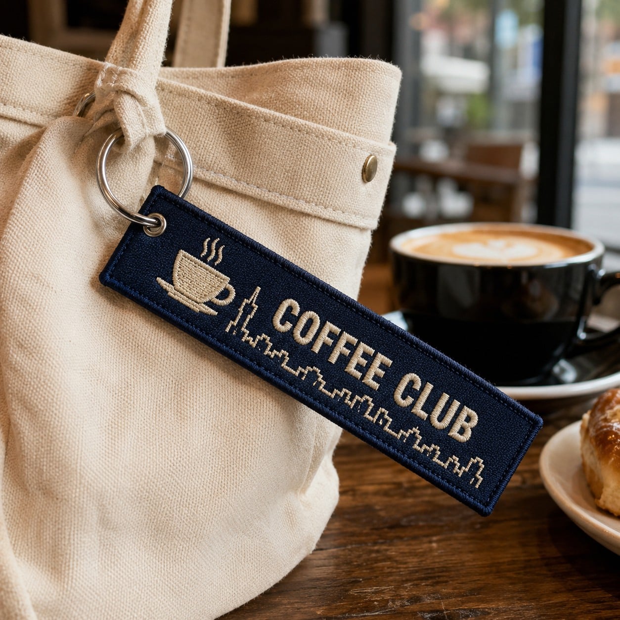 Custom Coffee Embroidery Keychain for Cafes Tote Bags Coffee Shop Merchandise and Lifestyle Promotional Gifts AWELLS