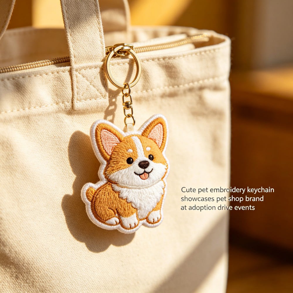 Custom Pet Embroidery Keychain with High-Density Stitching Cute Dog Key Tag for Tote Bags Gifts and Brand Promotions AWELLS