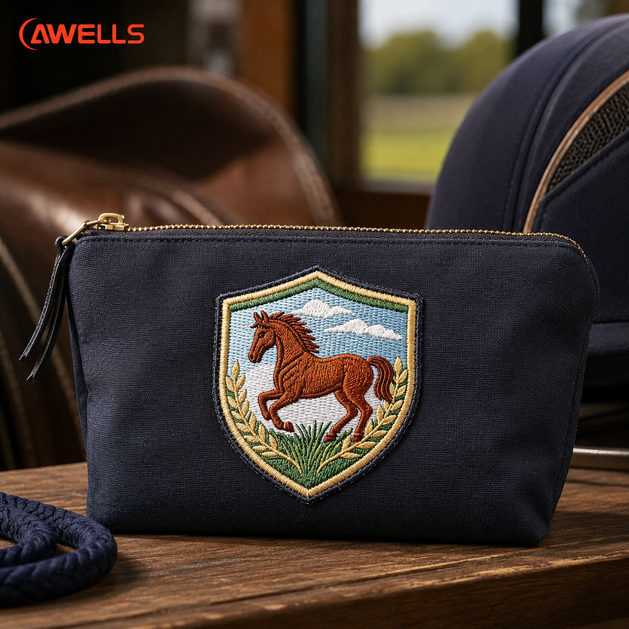 Custom Embroidery Patch for Equestrian Jackets with High-Density Horse Logo and Embroidered Border OEM ODM AWELLS