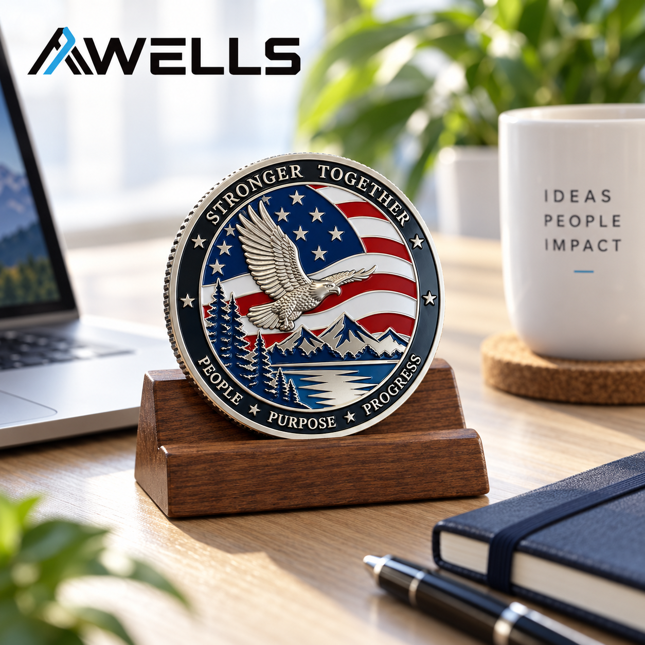 Custom Challenge Coin with Eagle and Flag Design for Corporate Recognition Team Awards and Leadership Events AWELLS