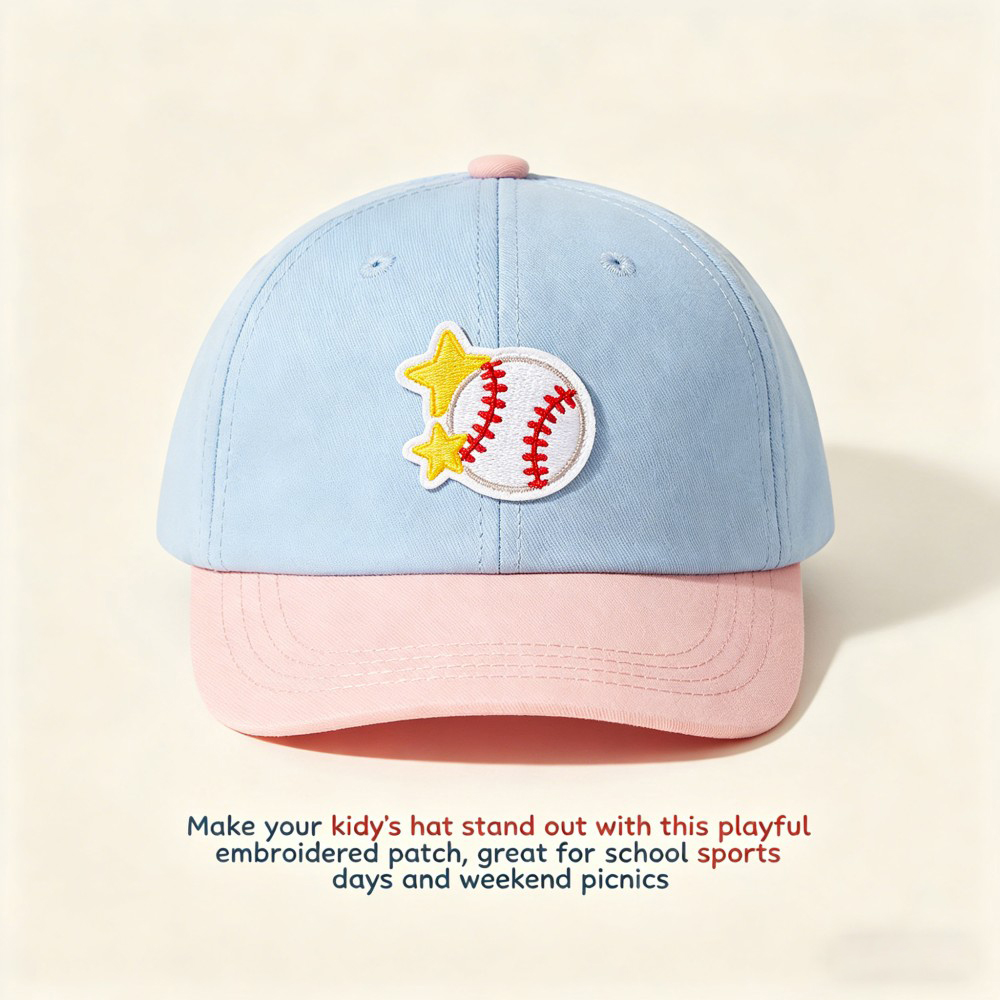 Custom Baseball Embroidery Patch for Kids Caps Playful Sports Ball Badge with Stars for Hats Apparel Bags OEM ODM AWELLS