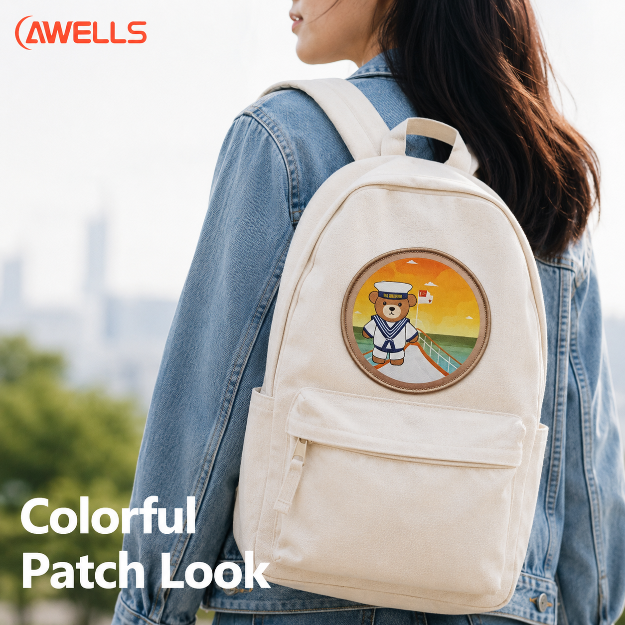 Patch personnalisé par sublimation pour sacs fourre-tout, insigne en couleur pleine de dessin animé avec bordure brodée, souvenir de musée, fabrication sur mesure (OEM/ODM), AWELLS
