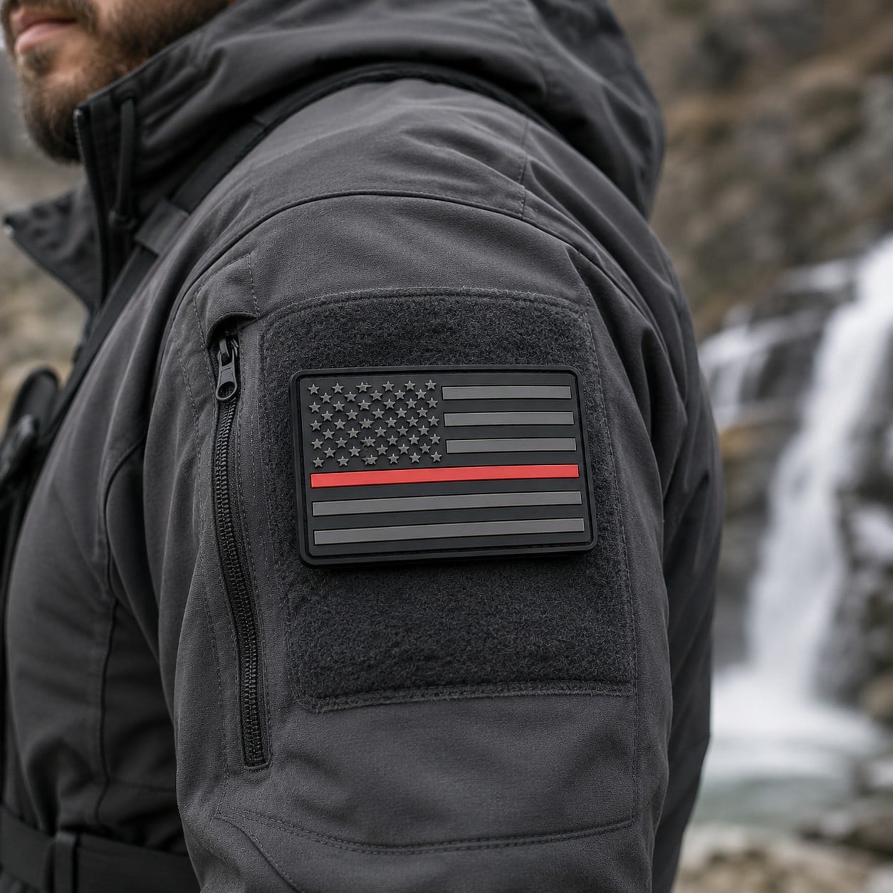 Custom Black American Flag PVC Patch with Red Stripe for Jackets Uniforms Bags and Outdoor Gear Branding AWELLS