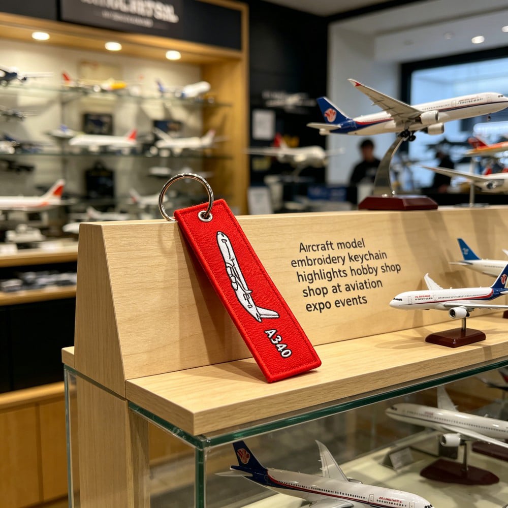 Custom Aviation Embroidery Keychain Red Flight Tag Style Fabric Key Ring for Aircraft Hobby Shops Travel Gifts Event Souvenirs and OEM Projects AWELLS