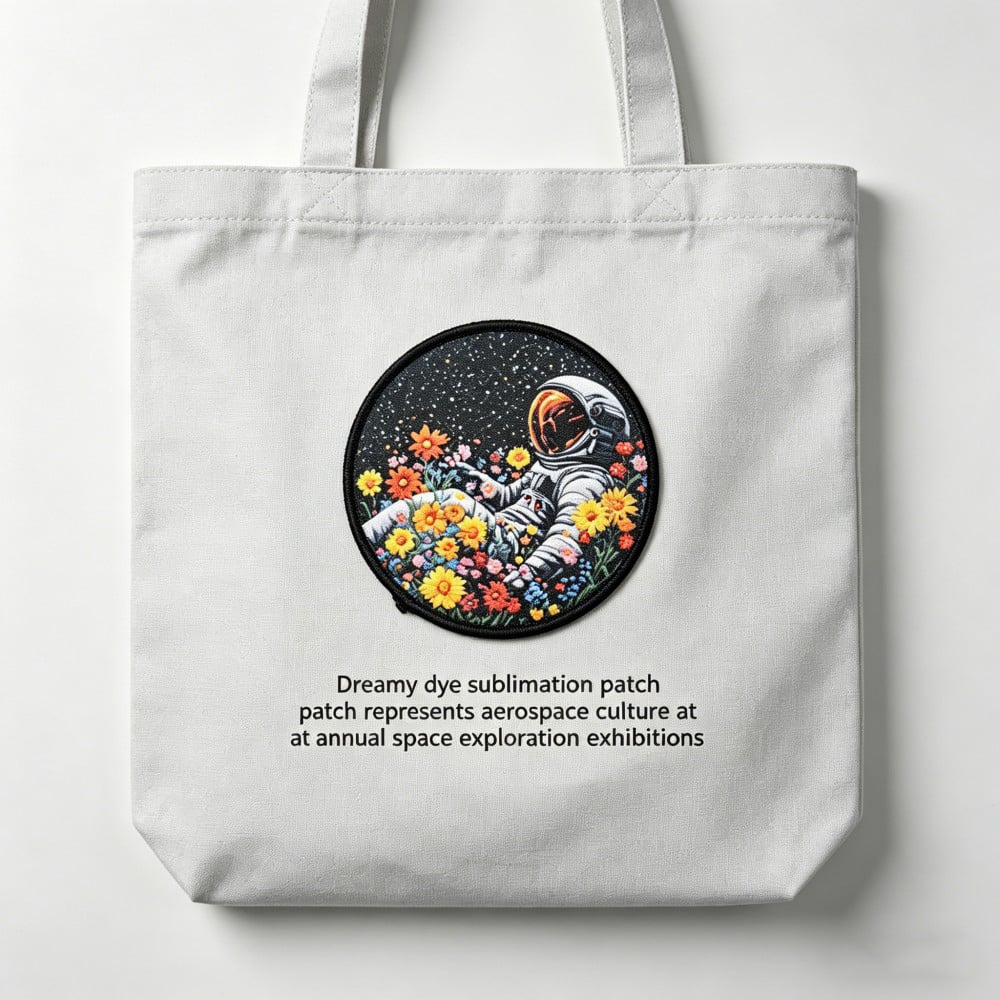 Custom Dye Sublimation Patch Astronaut Flower Artwork Full Color Printed Badge for Tote Bags Space Event Gifts and Brand Merchandise AWELLS