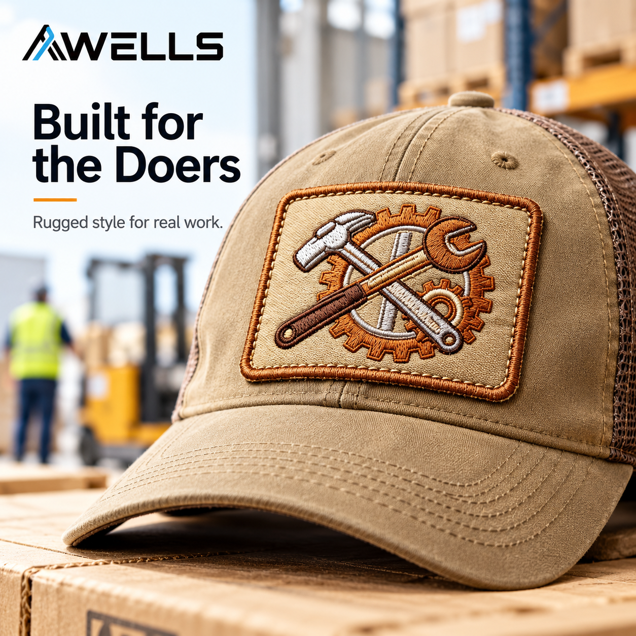 Custom Embroidered Patch for Workwear, Service Jackets, Trade Events and Industrial Brand Identity AWELLS