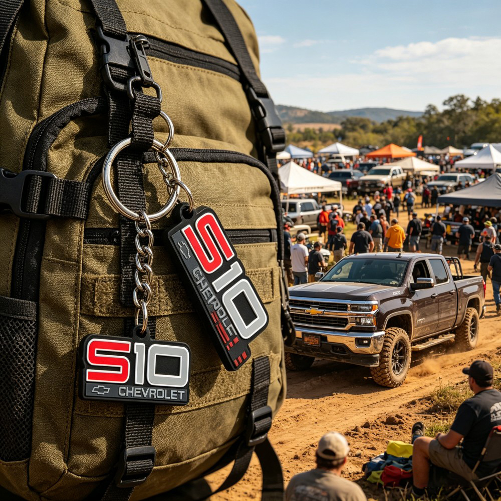 AWELLS Automotive PVC Keychain, S10 Truck Motif Charm for Off-Road Events & Gear