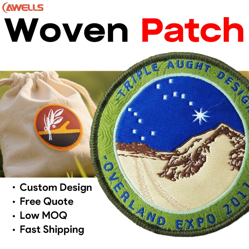 Custom Woven Patch for Skateboards Backpacks and Streetwear with Fine Yarn Detail and Merrow Border OEM ODM AWELLS