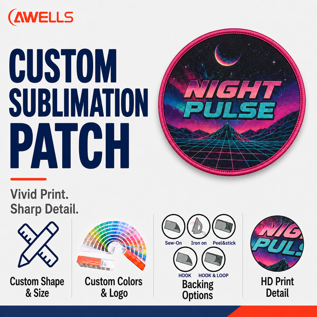 Custom Dye Sublimation Patch for Crossbody Bags Full Color Festival Logo Badge with Embroidered Border OEM ODM AWELLS