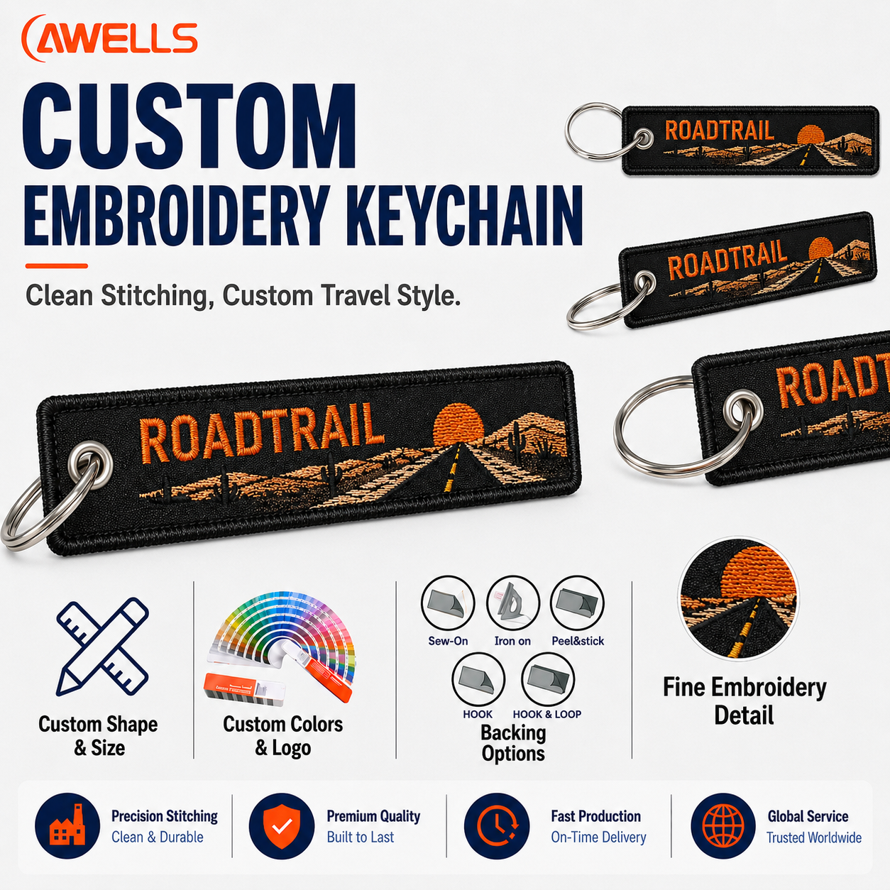 Custom Embroidery Keychain for Backpacks Travel Bags and Road Trip Gifts with Scenic Landscape Design OEM ODM AWELLS