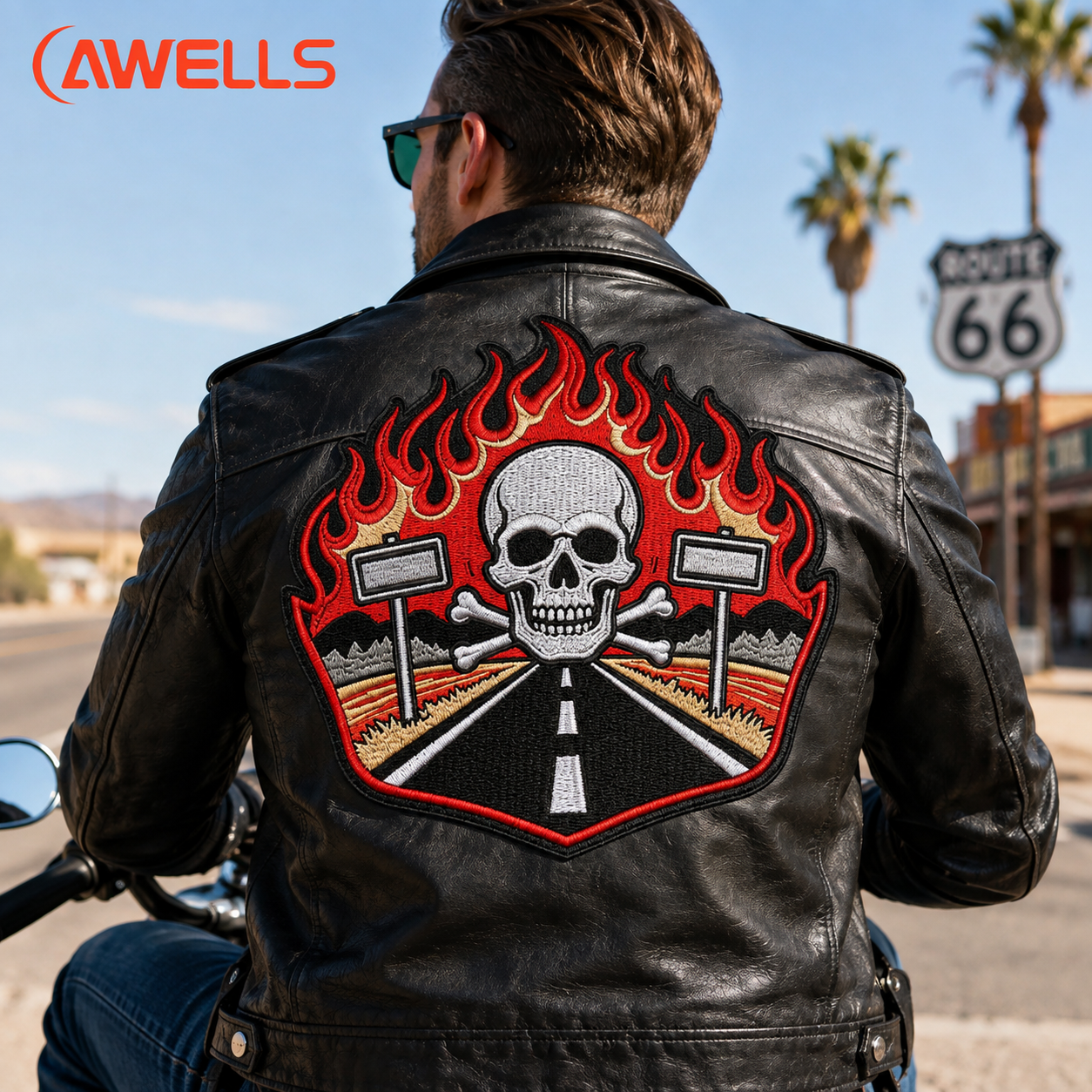Custom Embroidery Back Patch for Motorcycle Jackets Large Skull Flame Badge with High-Density Stitching OEM ODM AWELLS
