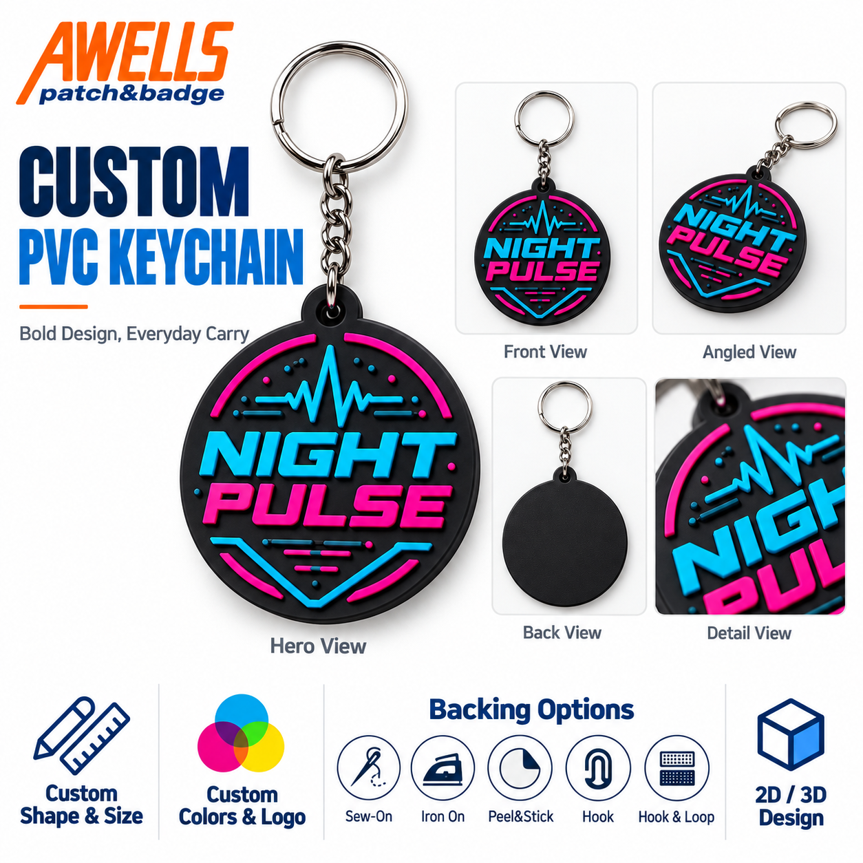 Pingente de Chave em PVC Neon Personalizado para Eventos Noturnos, Produtos para DJs, Lembranças de Festivais de Música e Brindes Promocionais AWELLS