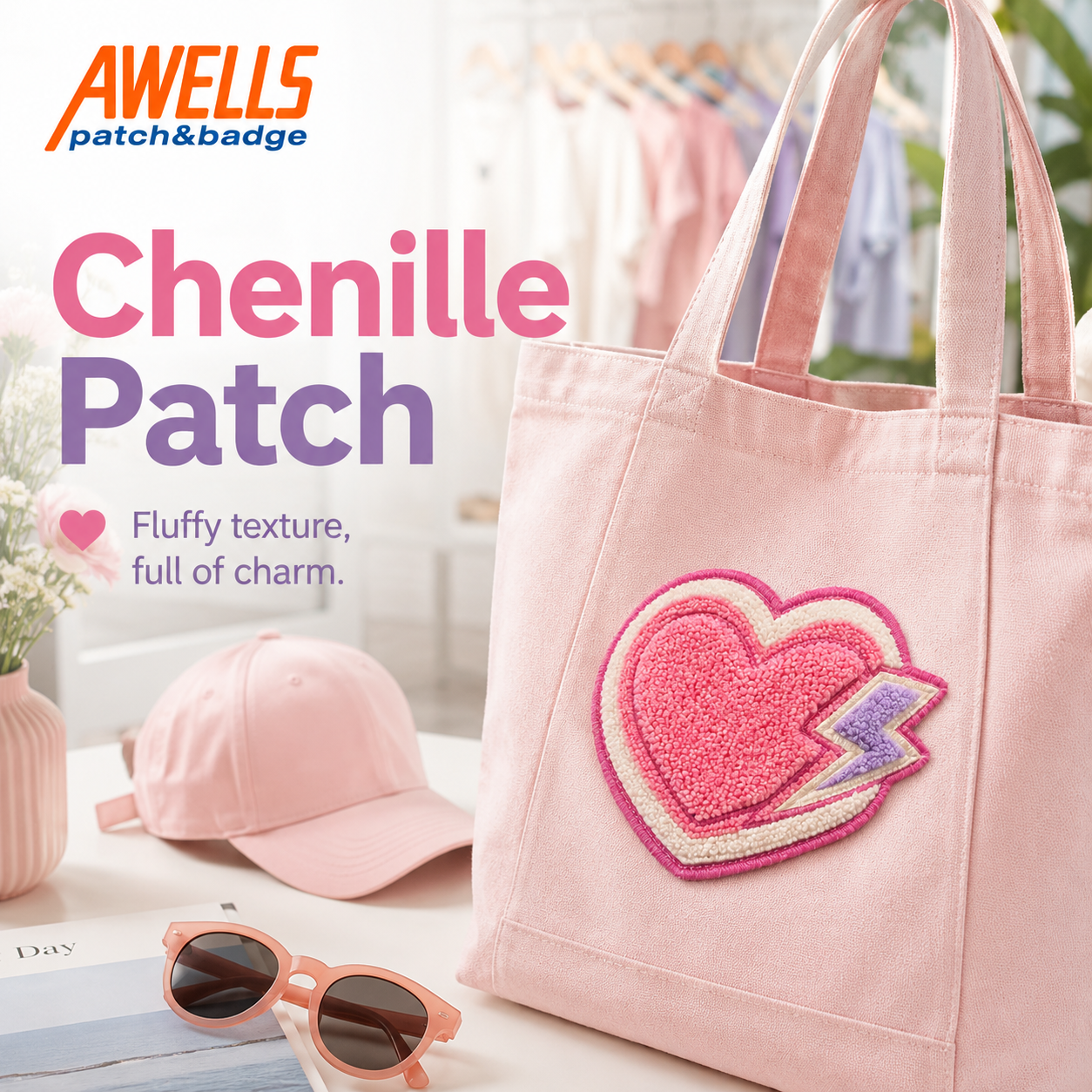 Custom Heart Chenille Patch for Hoodies Sweatshirts Varsity Apparel and Fashion Accessories AWELLS