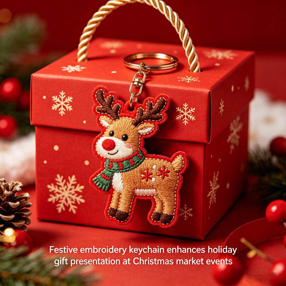 AWELLS Holiday Reindeer Embroidery Keychain, Festive Accessory for Christmas Gifts & Seasonal Events