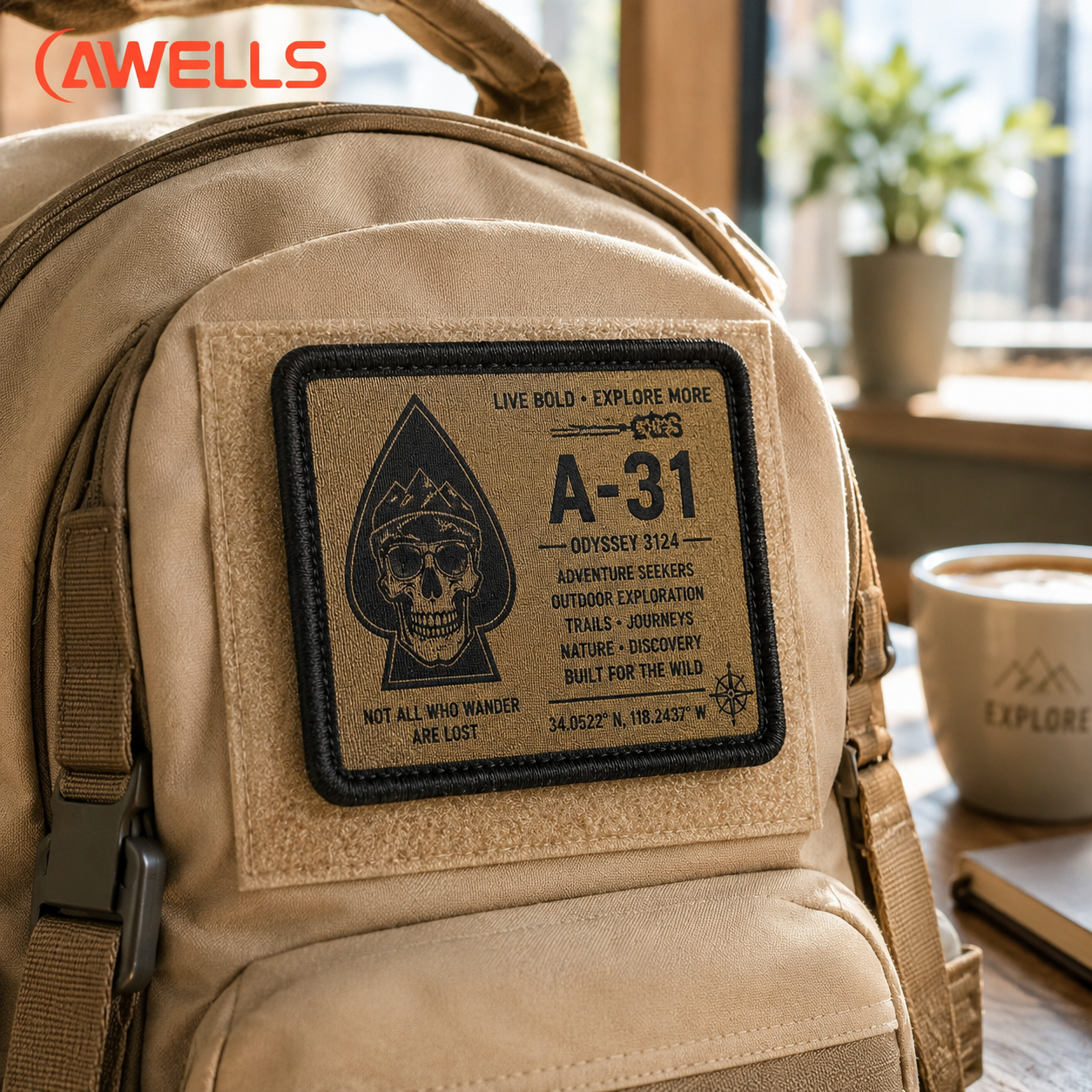 Custom Woven Patch for Utility Gear Backpacks and Outdoor Equipment Fine Yarn Logo Badge with Hook and Loop Backing AWELLS