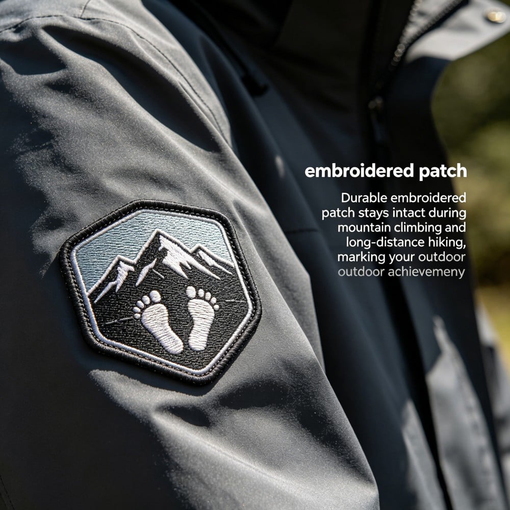 AWELLS Hiking Achievement Embroidery Patch, Mountain Footprint Motif for Outdoor Gear