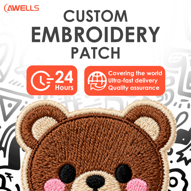 Custom Embroidery Patch for Denim Backpacks with High-Density Stitching and Merrow Border Streetwear Brand Badge OEM ODM AWELLS