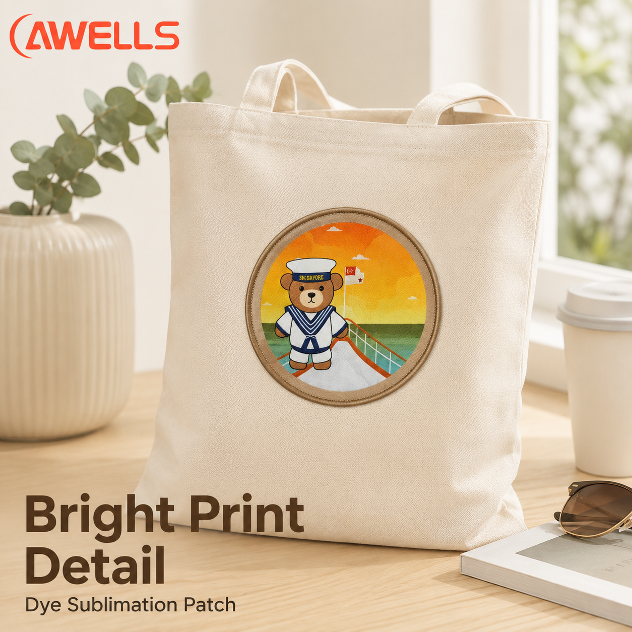 Custom Dye Sublimation Patch for Tote Bags Full Color Cartoon Badge with Embroidered Border Museum Souvenir OEM ODM AWELLS