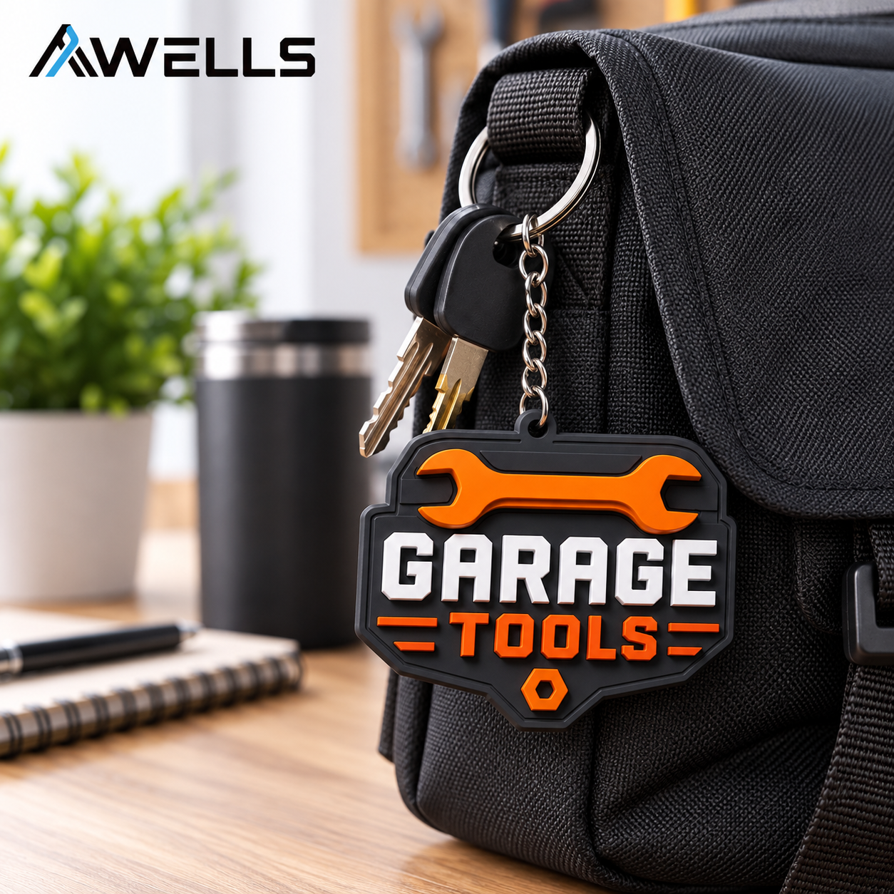 Custom Garage Tools PVC Keychain with Wrench Logo for Auto Repair Shops Mechanic Gifts and Workshop Merchandise AWELLS