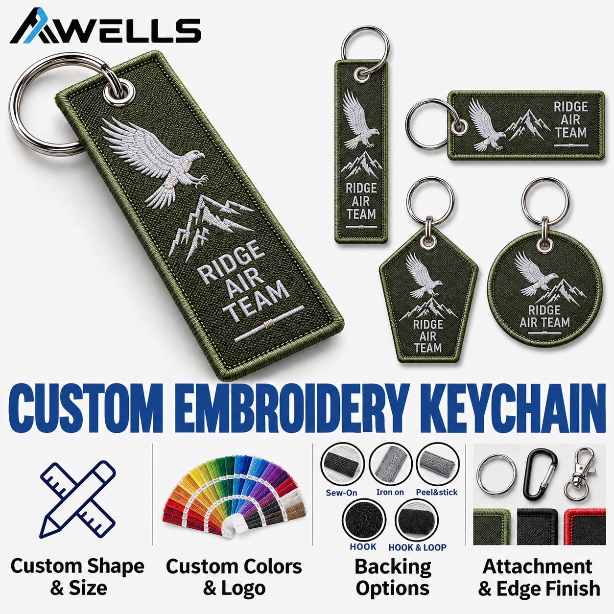 Custom Embroidery Keychain for Outdoor Team Branding, Travel Gear and Promotional Luggage Tags AWELLS